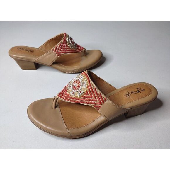 Euro Soft by Softt Red Beaded Leather Thong Sandals Size 8.5 - Picture 1 of 14